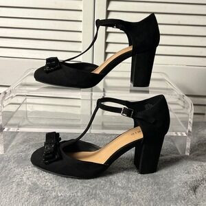 Torrid Black T-Strap Mary Jane Block Heels Wide Width WW Size 9 Preowned
